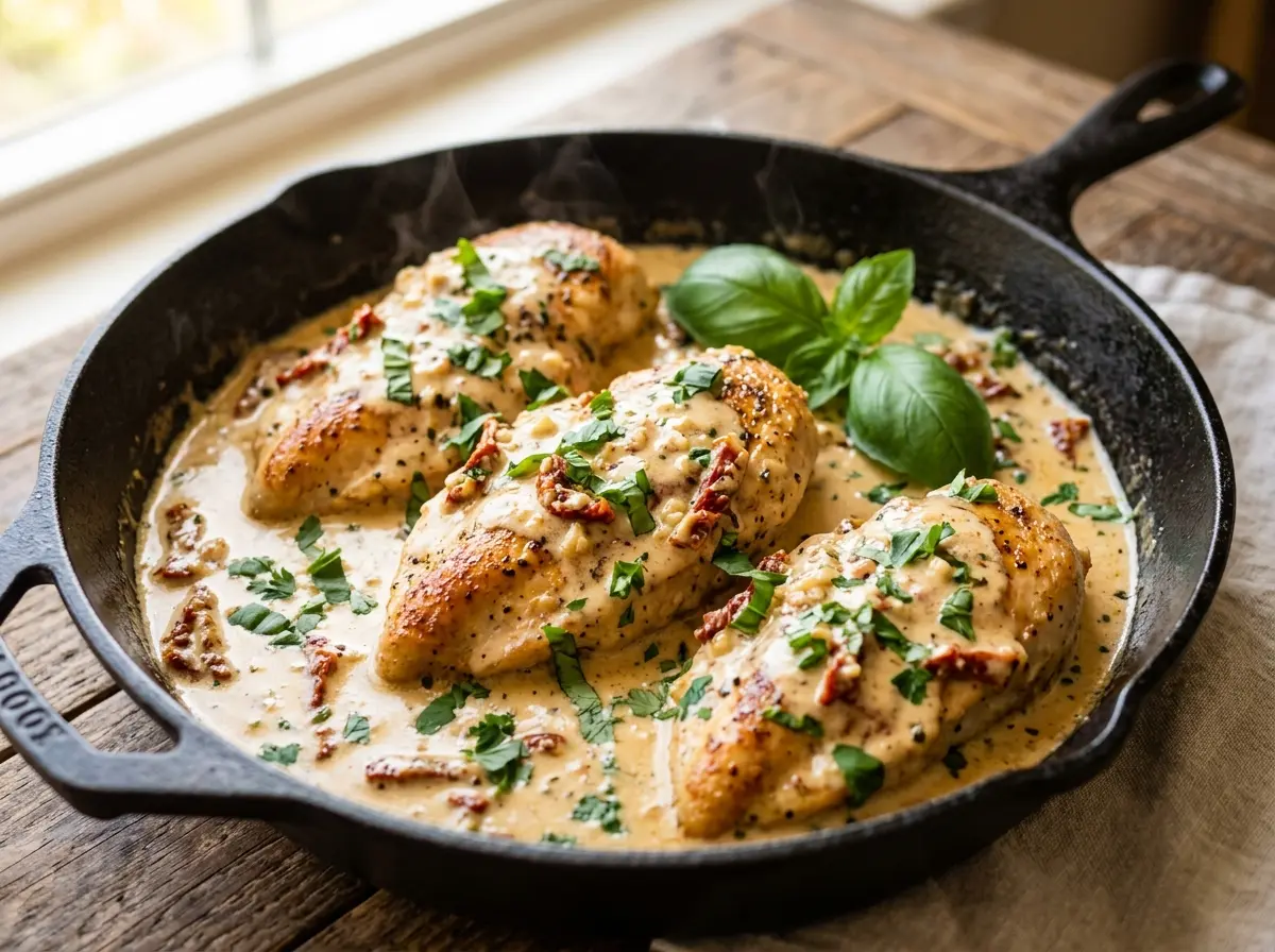 Creamy Marry Me Chicken in a skillet with rich parmesan sauce