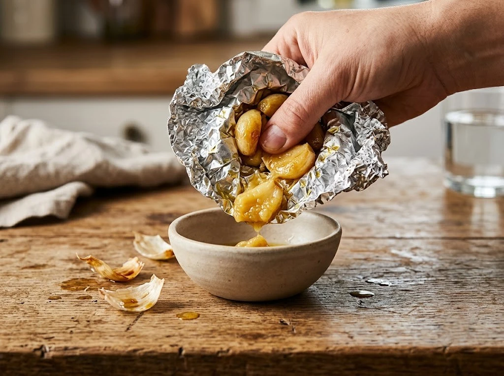 roasted garlic head wrapped in foil